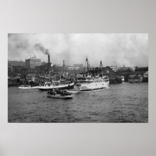 Póster Cena do beira-rio com os navios de Seattle