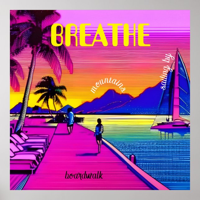 Poster Cena do lado da água do sol. Editável. (Frente)