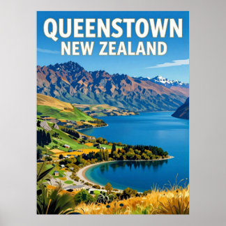 Poster Cena do Lago Alpino Queenstown Nova Zelândia