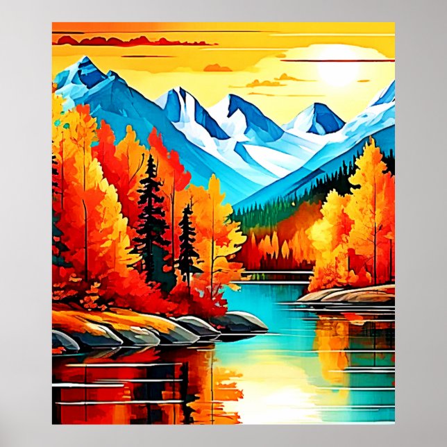 Poster Cena do Lago Autumn Mountain (Frente)