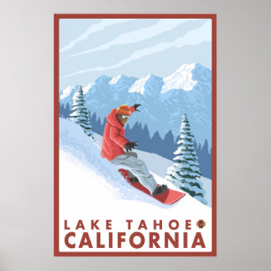 Póster Cena do Snowboarder - Lake Tahoe, Califórnia
