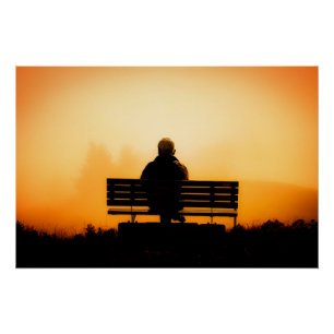 Póster Cena do Sol com Homem no Banco