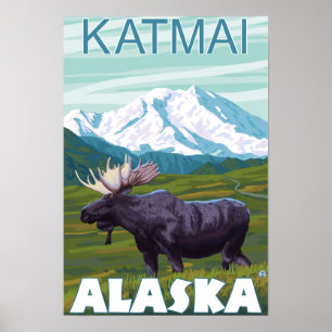 Poster Cena dos alces - Katmai, Alaska