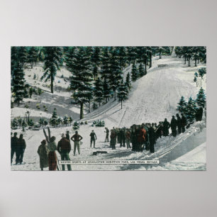 Póster Cena dos esportes de inverno na montanha de