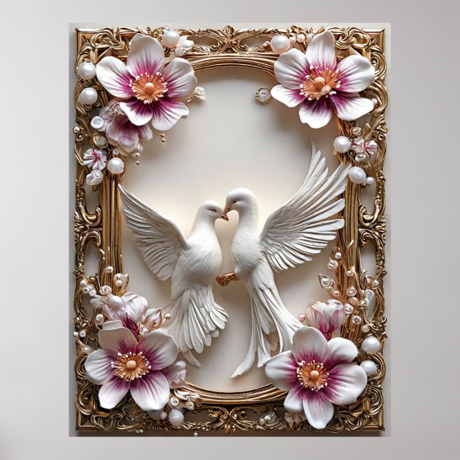 Poster Cena Elegante de Pombas Brancas (Frente)