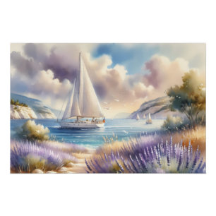 Póster Cena em aquarela do barco à vela da Costa Lavanda