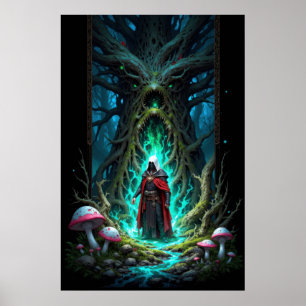 Poster Cena Encantadora da Floresta com Figura Misteriosa