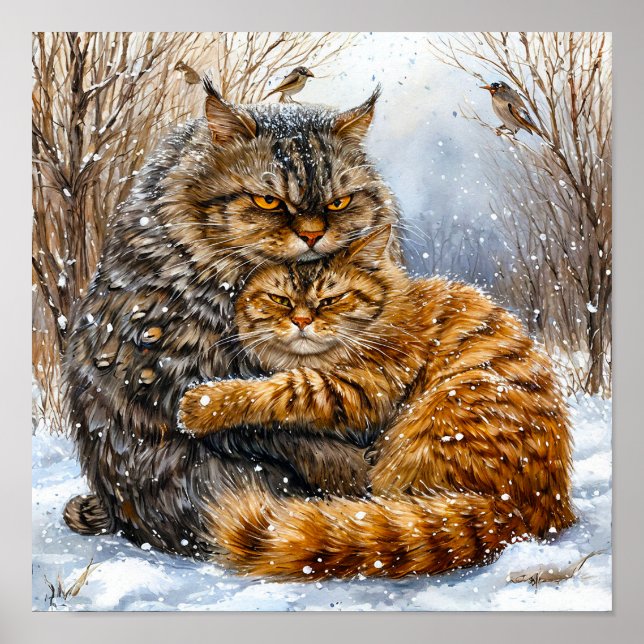 Poster Cena Enternecedora de Gatos de Rua no Inverno ❄️🐱 (Frente)
