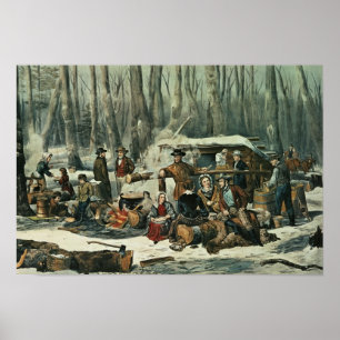 Póster Cena Florestal Americana - Maple Sugaring, 1856