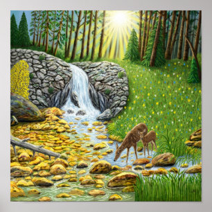 Poster Cena Florestal ao Amanhecer Brilhante