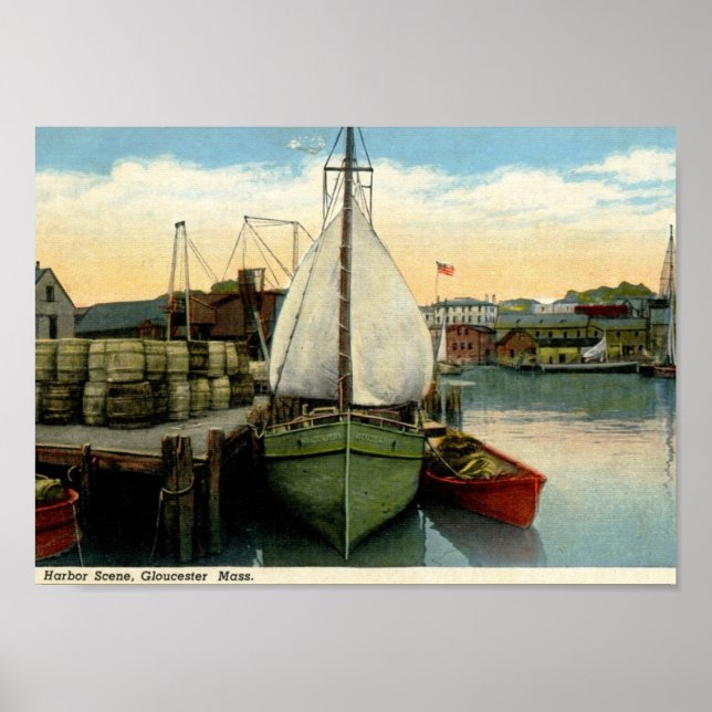 Poster Cena Harbour, Gloucester, MÃE Vintage (Frente)