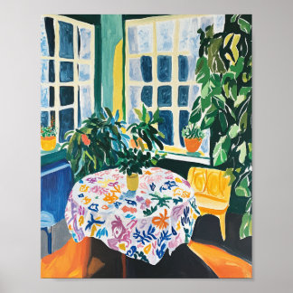 Poster Cena Interior Vibrante com Posto de Tablecloth Flo