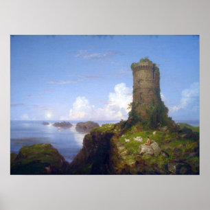Póster Cena italiana da costa com torre arruinada - Cole