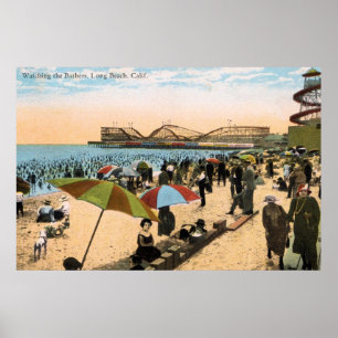Póster Cena Long Beach CA da praia do vintage c 1910
