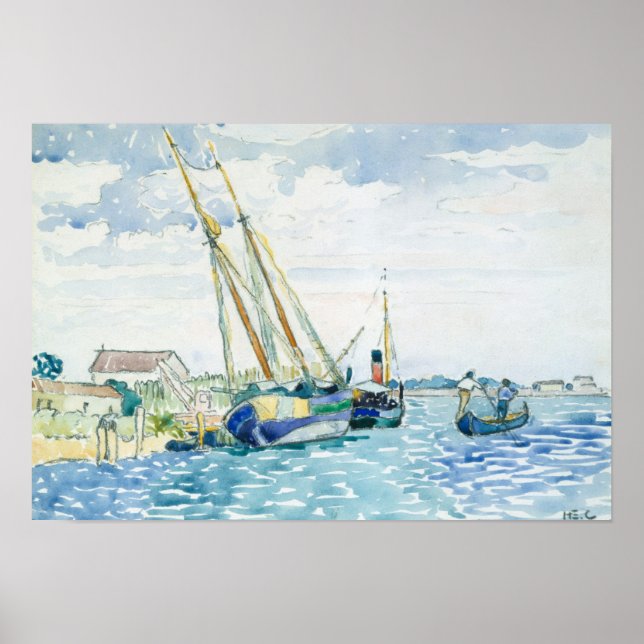 Póster Cena marinha Barcos perto de Veneza (Frente)