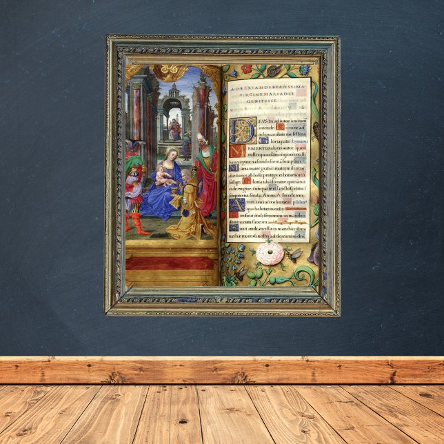 Poster Cena Natal Renascença Livro Antigo (Christmas Nativity Scene Renaissance Old Book Catholic Christian Wall Art)
