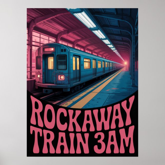 Poster Cena noturna da plataforma do metrô Rockaway (Frente)