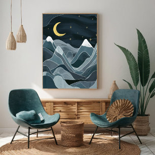 Póster Cena noturna das montanhas Abstrato