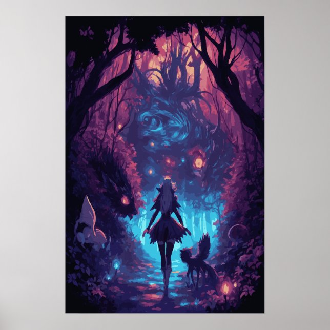 Poster Cena Noturna de Menina de Halloween (Frente)