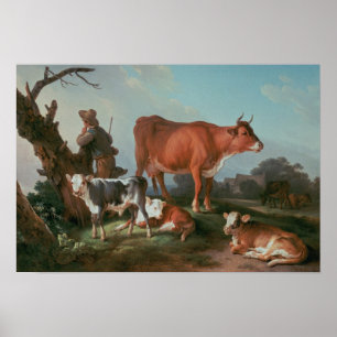 Poster Cena pastoral com um cowherd