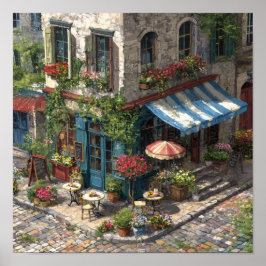 Poster Cena Quaint European Cobblestone Cafe Street