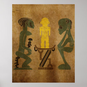 Poster cena ritual de guerreiro tribal gravura rupestre