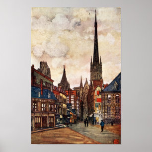 Poster Cena Rouen France da rua do vintage medieval