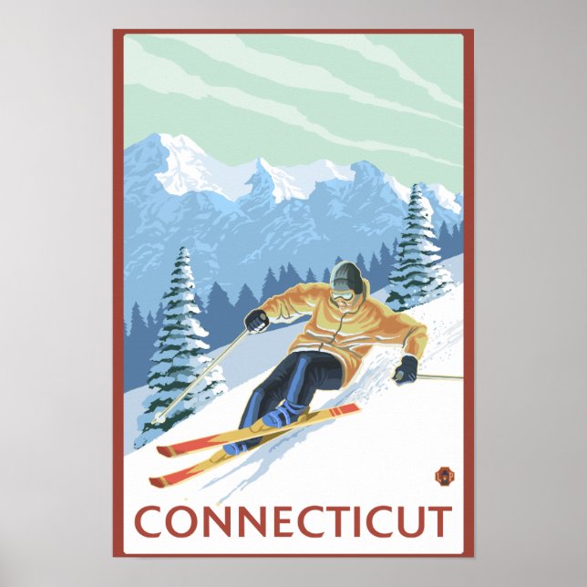 Póster Cena Skier do ConnecticutDownhill (Frente)