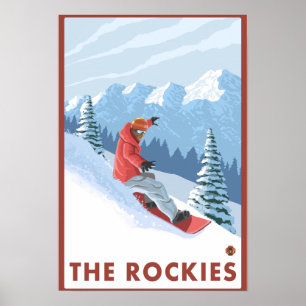 Poster Cena Snowboarder - As Rochosas