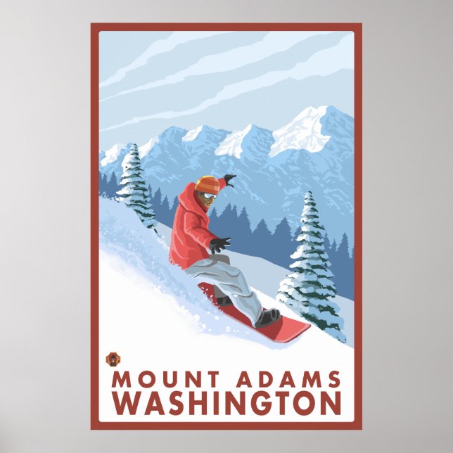 Póster Cena Snowboarder - Monte Adams, Washington (Frente)