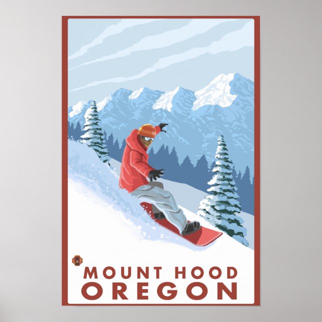 Poster Cena Snowboarder - Monte Hood, Oregon (Frente)