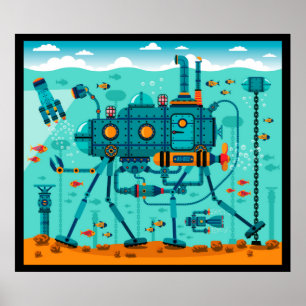 Póster Cena subaquática bonito do robô