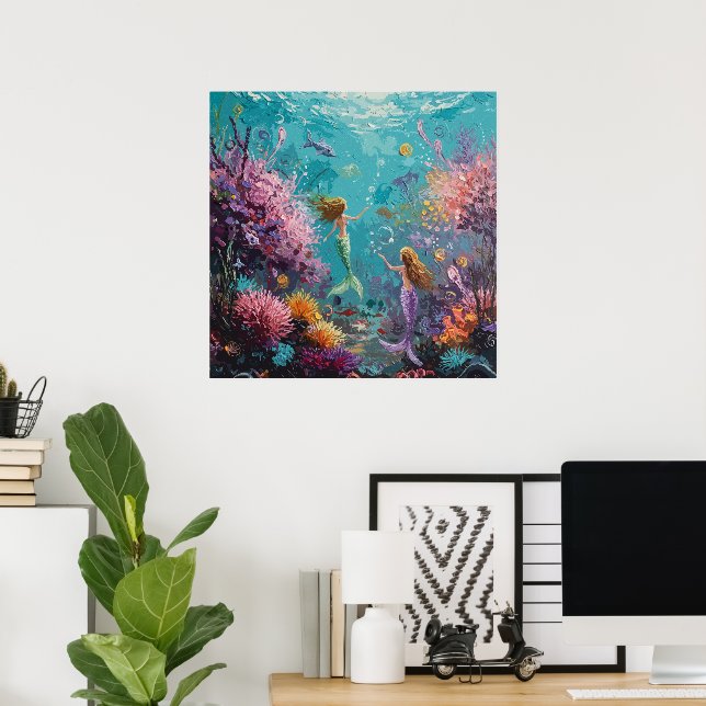 Poster Cena Subaquática da Sereia Encantada (Escritório em casa)