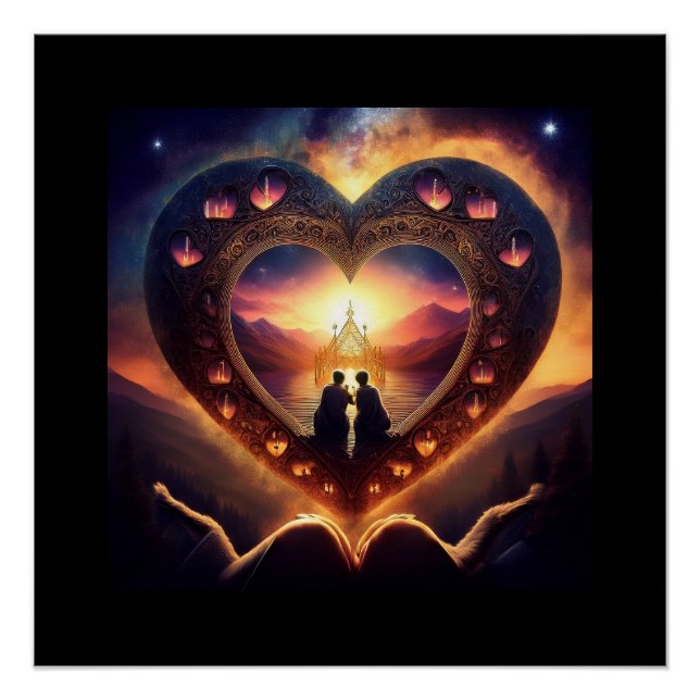 Póster Cena Surreal Com Casal Adorável Descansando No Cor (Frente)