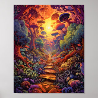 Poster Cena Surreal de Aventura Colorida de Outro Mundo
