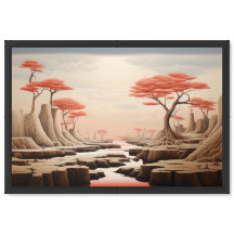 Cena Surrealista de Fantasia Pastel | Vermelho Son