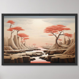 Poster Cena Surrealista de Fantasia Pastel | Vermelho Son