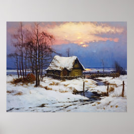 Poster Cena Tranquila de Inverno: Cabana de Junco junto a