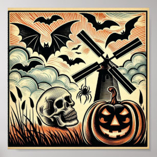 Poster Cena Vintage Halloween: Abrace a estação Spooky!