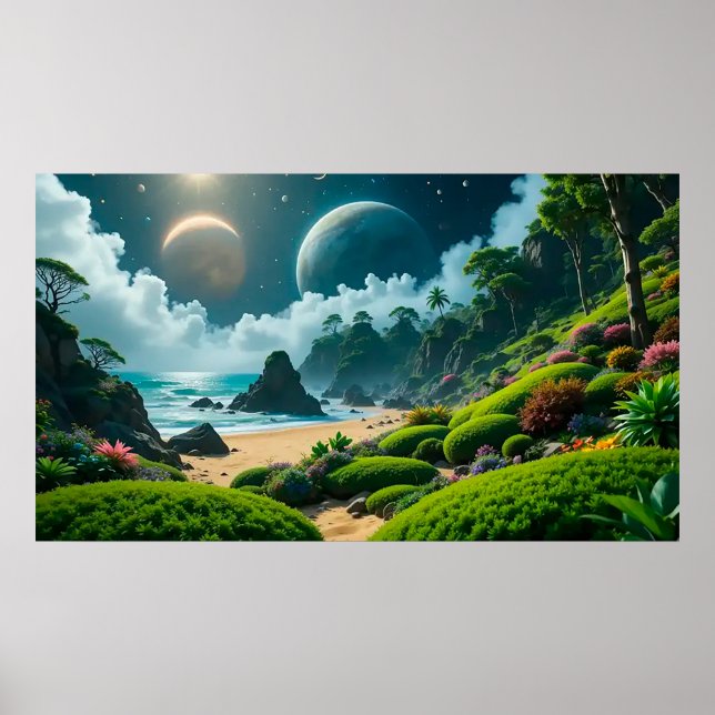 Poster Cenário Alienigena Encantador com Vegetação Luxuri (Frente)