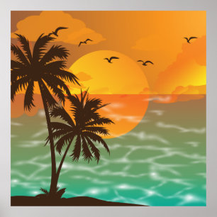 Póster Cenário bonito do por do sol tropical