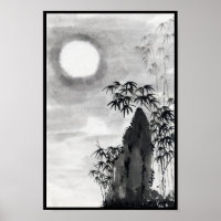 Cenário clássico da lua noturna japonesa sumi-e