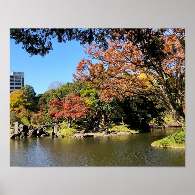 Poster Cenário Colorido de Árvores no Jardim Japonês (Frente)