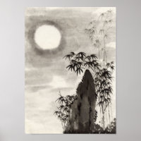 Cenário da lua noturna japonesa sumi-e