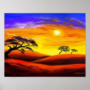 Póster Cenário da paisagem do por do sol customizável
