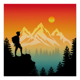 Póster Cenário de caminhada na floresta da montanha da na