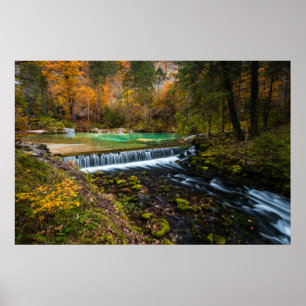 Poster Cenário de cascata de outono em Kamniška Bistric