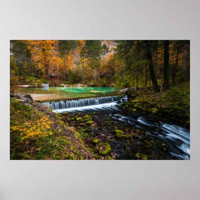 Poster Cenário de cascata de outono em Kamniška Bistrica, (Frente)