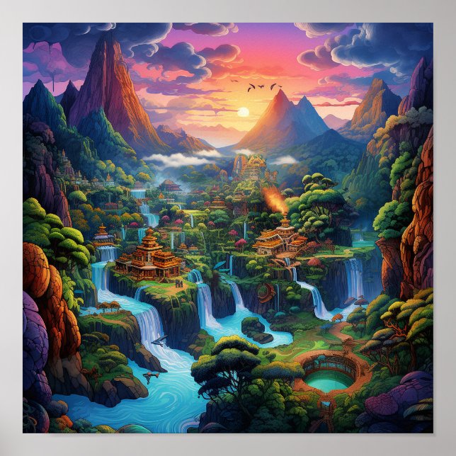 Poster Cenário de fantasia colorida da natureza (Frente)