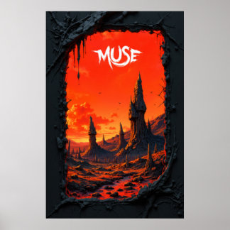Poster Cenário de fantasia com céu flamejante e torres im